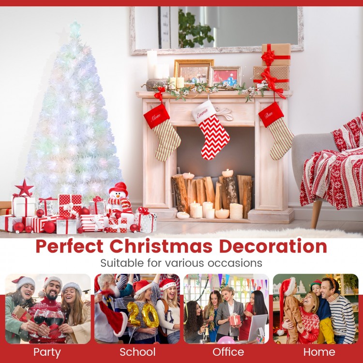 5/6/7 Feet Pre-Lit Fiber Optic White Snow-Flocked Artificial Christmas Tree