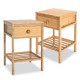 Set of 2 Bamboo End Tables with Drawer and Open Shelf