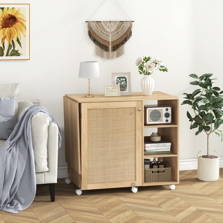 Multipurpose Folding Sewing Table Craft Station with Rattan Door