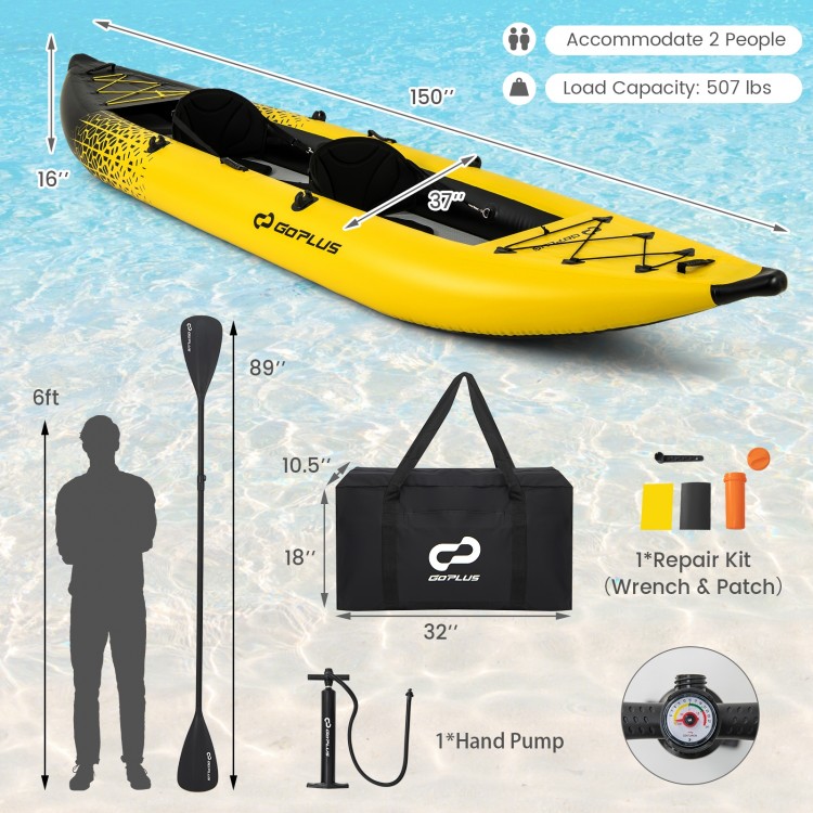 Inflatable 2-person Kayak Set with Aluminium Oars and Repair Kit