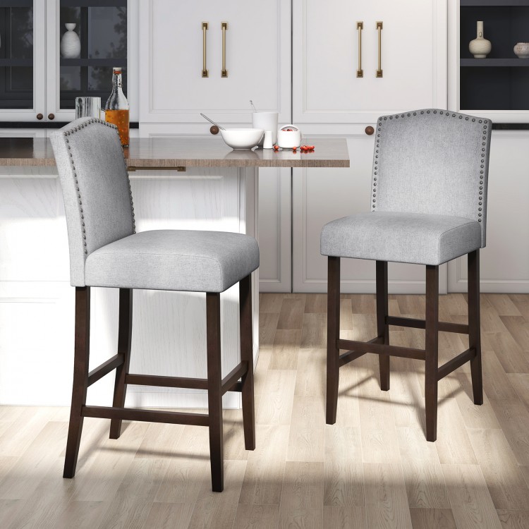 Set of 2 Bar Height Dining Side Barstools with Thick Cushion