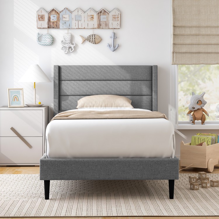 Linen Upholstered Platform Twin/Queen Bed Frame with Wingback Headboard