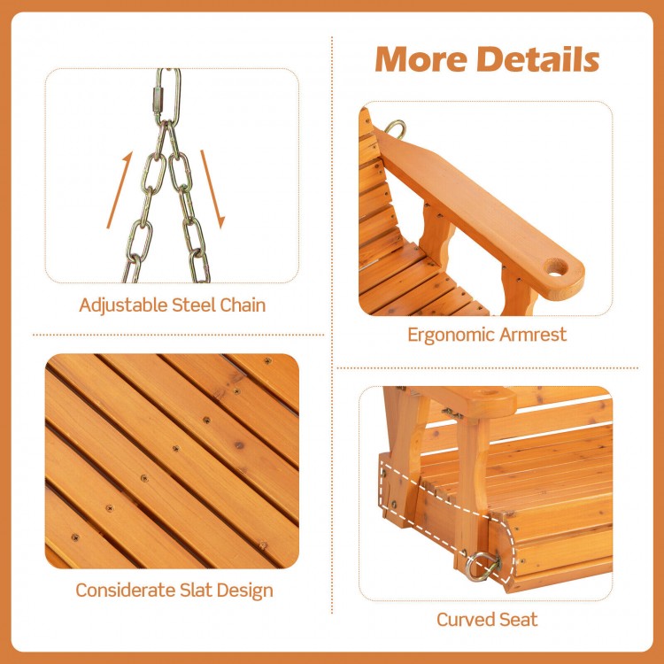 2-Person Wooden Porch Swing with Hanging Chains for Garden Yard