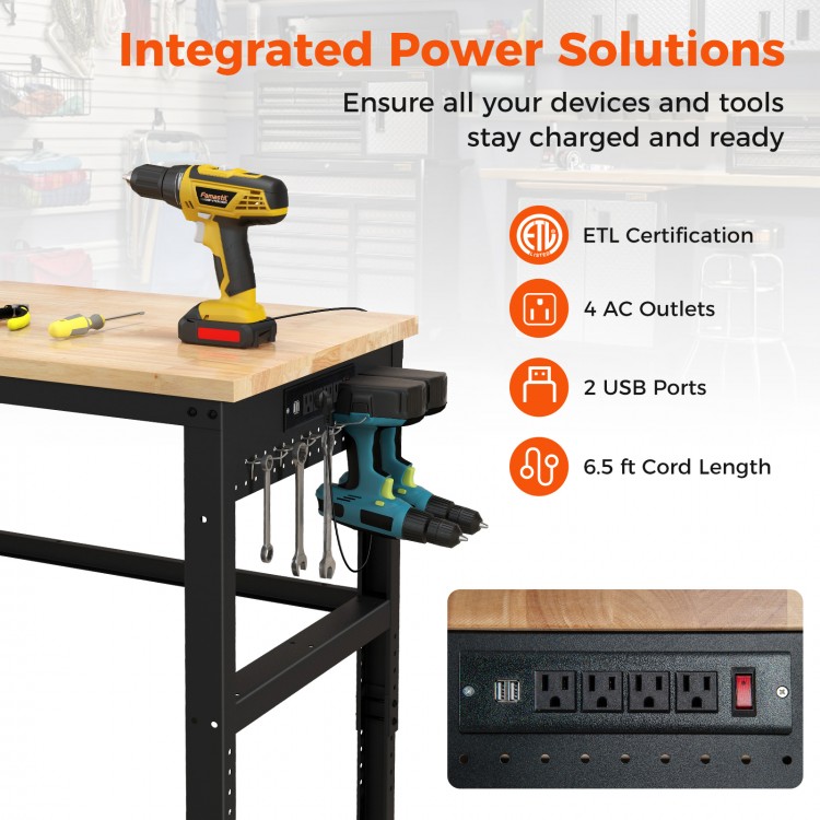 48 Inch Adjustable Work Bench with Power Outlets