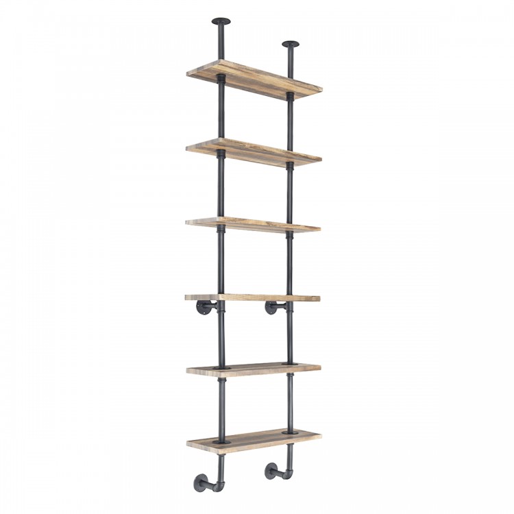 6-Tier Industrial Wall Mounted Pipe Shelves