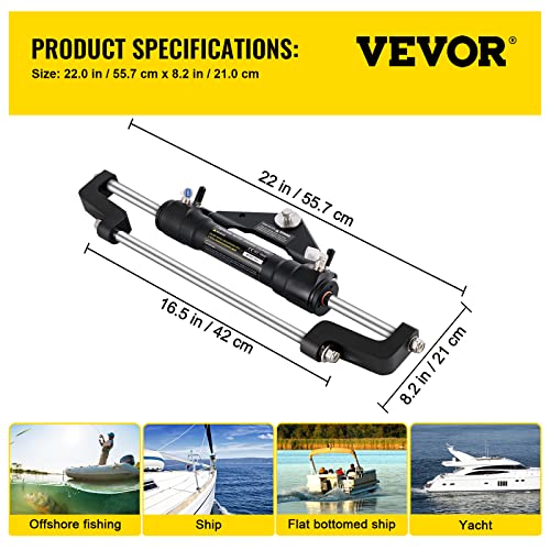 VEVOR Hydraulic Steering Cylinder for 300HP Outboard Boats, Crush Resistant, Aluminum Alloy, ORB Fitting, Two-Way Lock