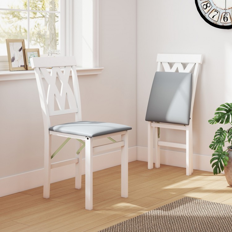 Folding Wooden Dining Chair Set of 2 Faux Leather Upholstered Kitchen Armless Chairs