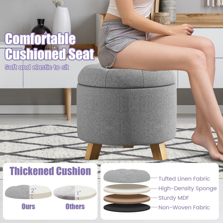 Upholstered Round Ottoman with Solid Rubber Feet