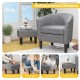 Barrel Club Chair with Ottoman Set Linen Fabric Accent Chair with Footrest