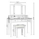 Makeup Dressing Table with Tri-Folding Mirror and Cushioned Stool for Women