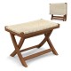 Folding Natural Rattan Ottoman with Hand-woven Seat