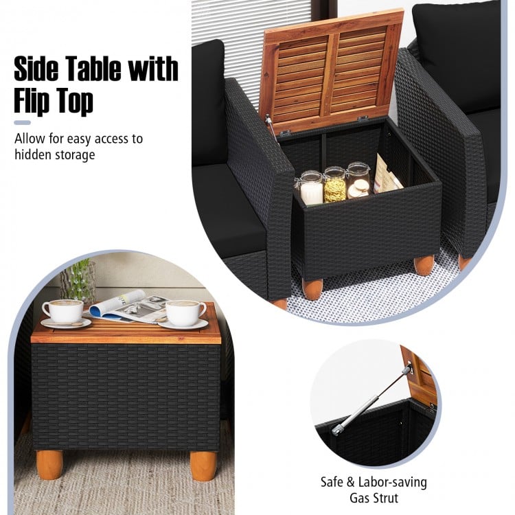 3 Pieces Outdoor Patio PE Rattan Furniture Set with Cushions and Acacia Wood Coffee Table