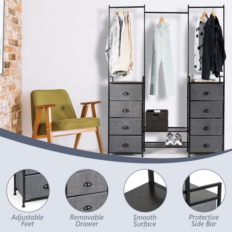 3-in-1 Portable Multifunctional  Dresser with 8 Fabric Drawers and Metal Rack