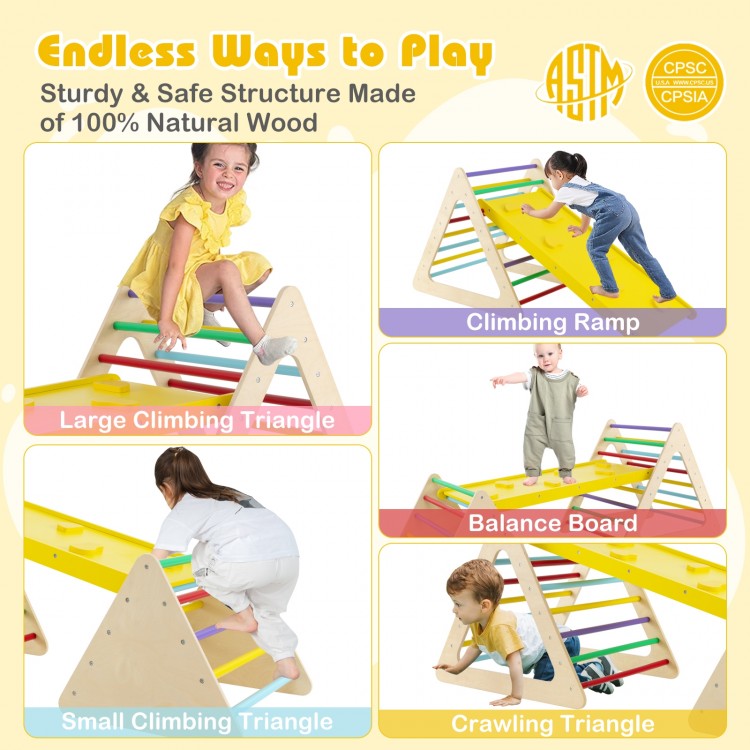 3 Piece Toddler Triangle Set Montessori with 2 Climbing Triangles and 1 Ramp