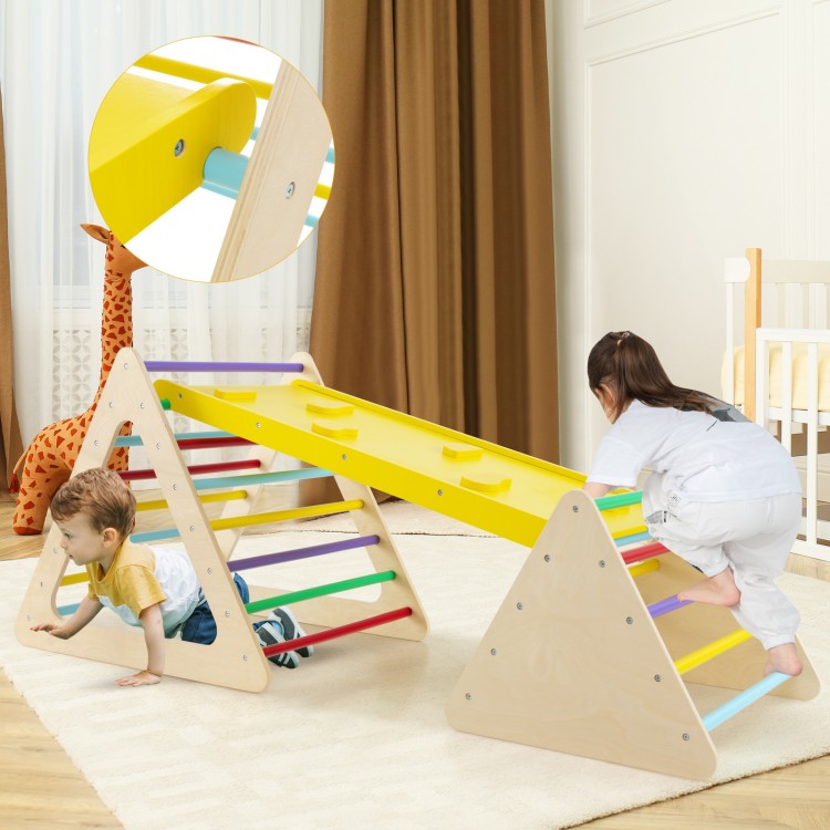 3 Piece Toddler Triangle Set Montessori with 2 Climbing Triangles and 1 Ramp