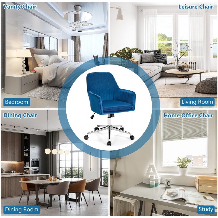 Velvet Desk Chair with Adjustable Swivel and Removable Cushion