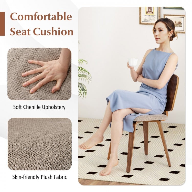 Wooden Dining Chair Set of 2 with Bentwood Frame and Padded Seat