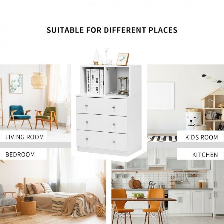 3 Drawer Dresser with Cubbies Storage Chest for Bedroom Living Room