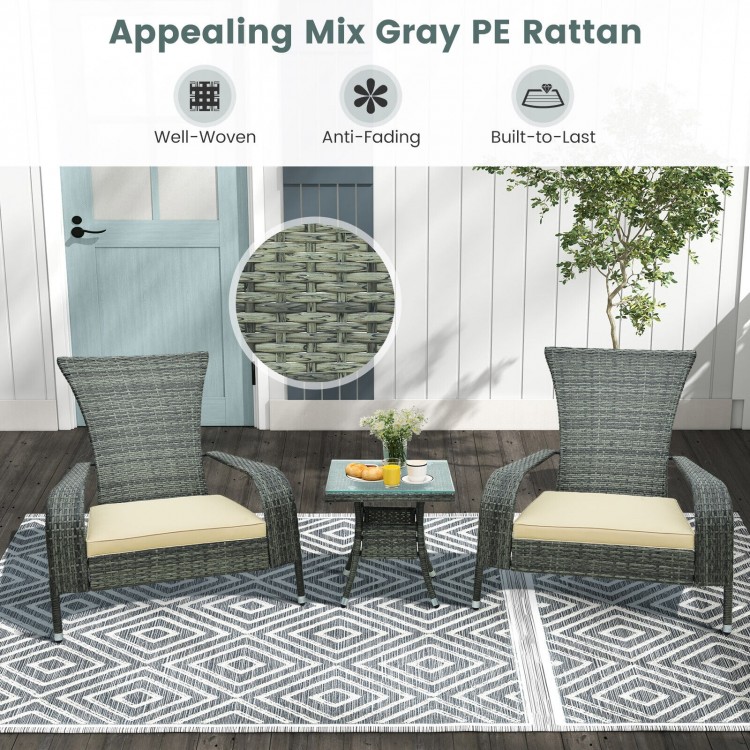 3-Piece Wicker Adirondack Set with Comfy Seat Cushions