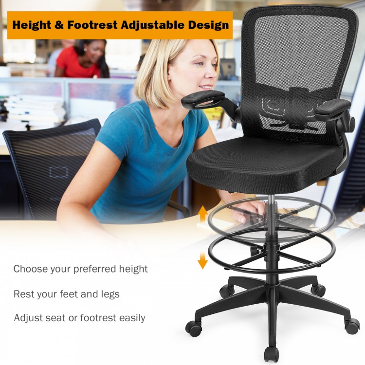 Height Adjustable Drafting Chair with Flip Up Arms for Home Office