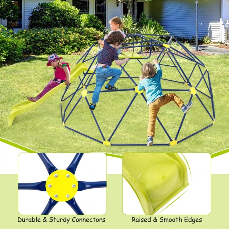 13.3 FT Climbing Dome Geometric Dome Climber with Extended Wavy Slide and 2 Rest Platforms
