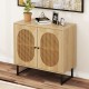 Buffet Cabinet Rattan Storage Cabinet with 2 Doors and Adjustable Shelf