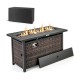 45 Inch Propane Rattan Firepit Table with Glass Stones and Protective Cover
