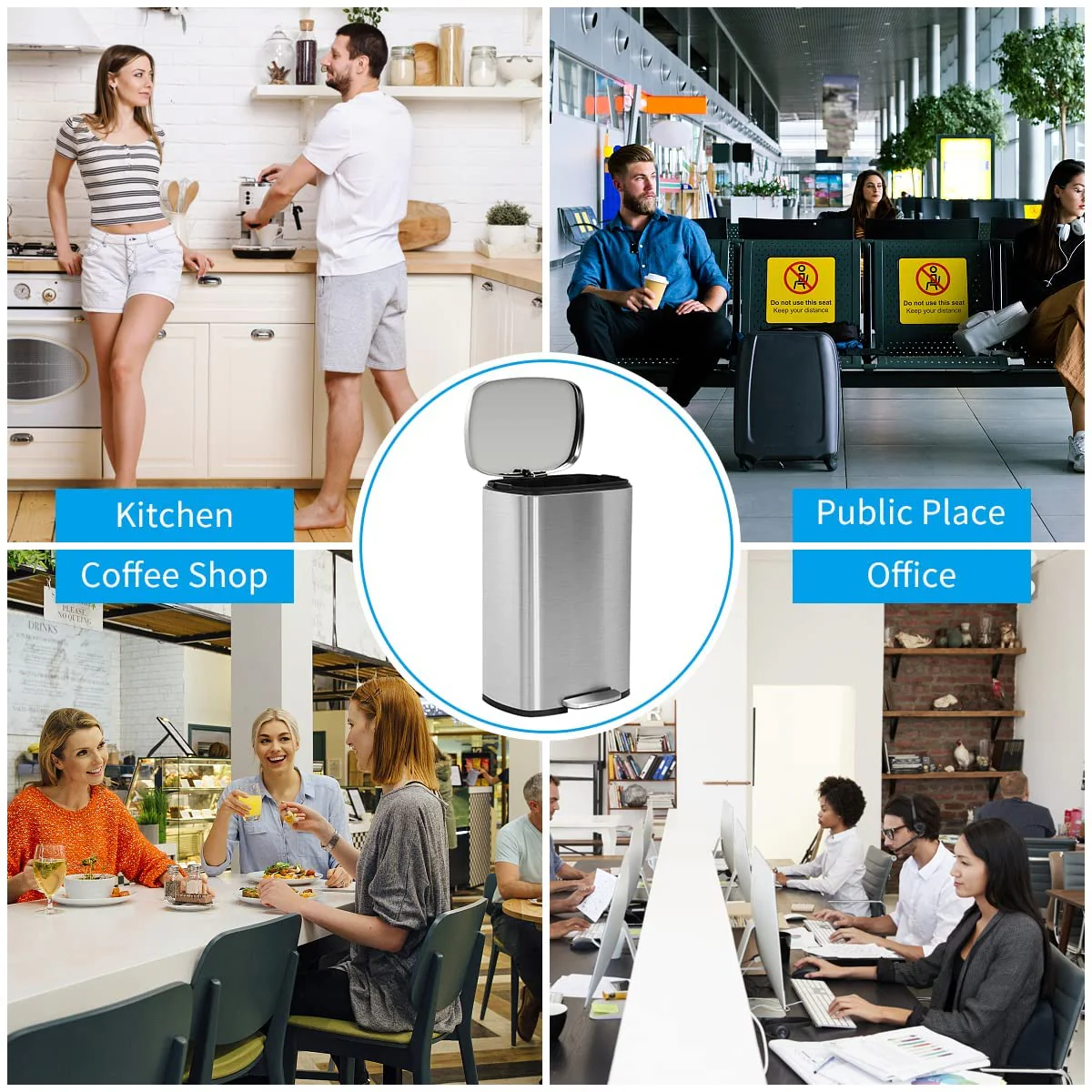 Bigacc 13 Gallon 50 Liter Kitchen Trash Can with Touch-Free & Motion Sensor, Automatic Stainless-Steel Garbage Can, Anti-Fingerprint Mute Designed Trash Bin Brushed Stainless Steel