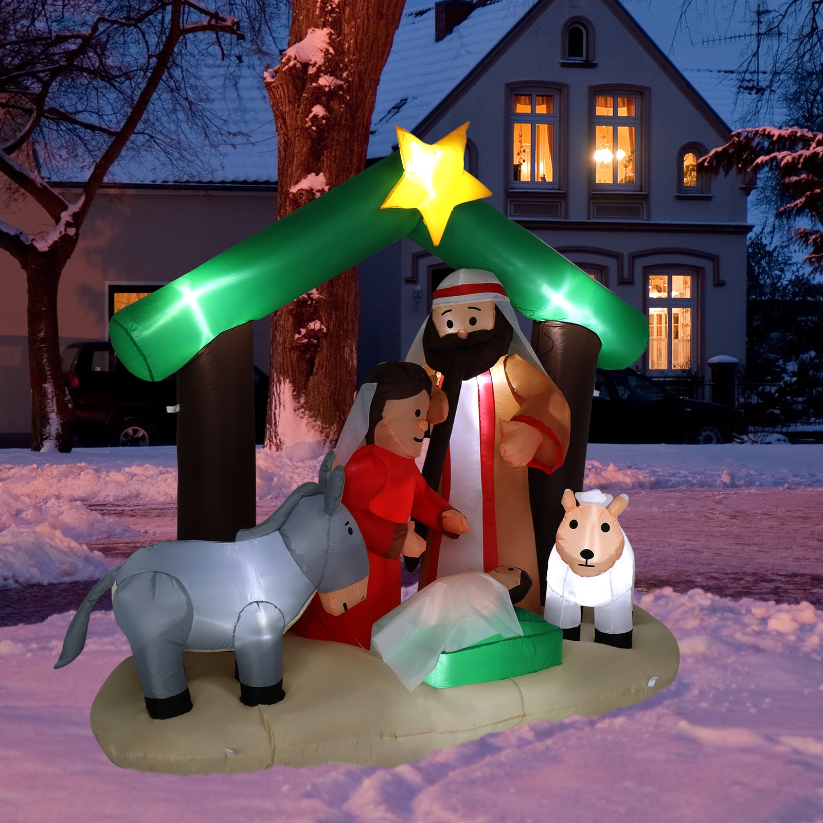 Ktaxon 6ft Inflatable Nativity Scene with Holy Family and Pre-Lit Baby Jesus for Outdoor Christmas Decor