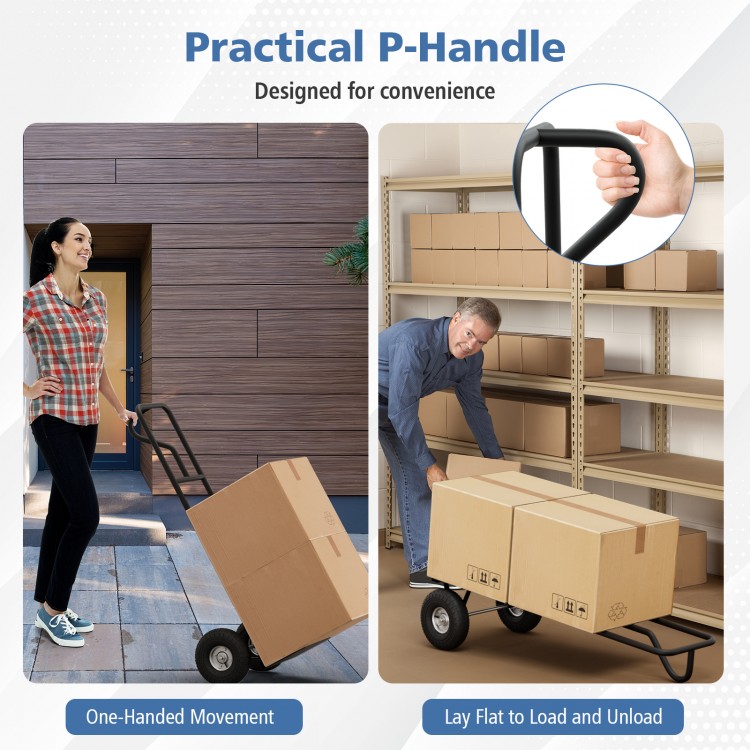 P-Handle Hand Truck with Foldable Load Plate for Warehouse Garage