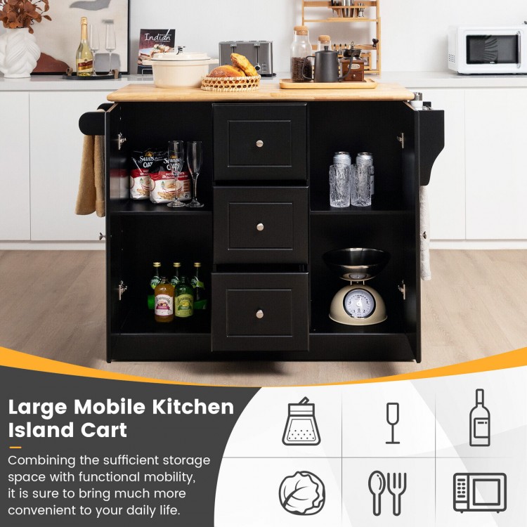 2-Door Large Mobile Kitchen Island Cart with Hidden Wheelsand 3 Drawers