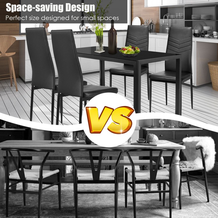 5 Pieces Kitchen Dining Set with Glass Metal Table and 4 Chairs Breakfast Furniture