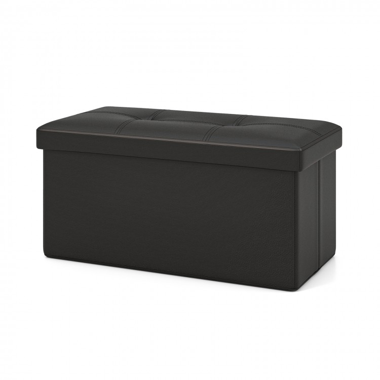 Upholstered Rectangle Footstool with PVC Leather Surface and Storage Function