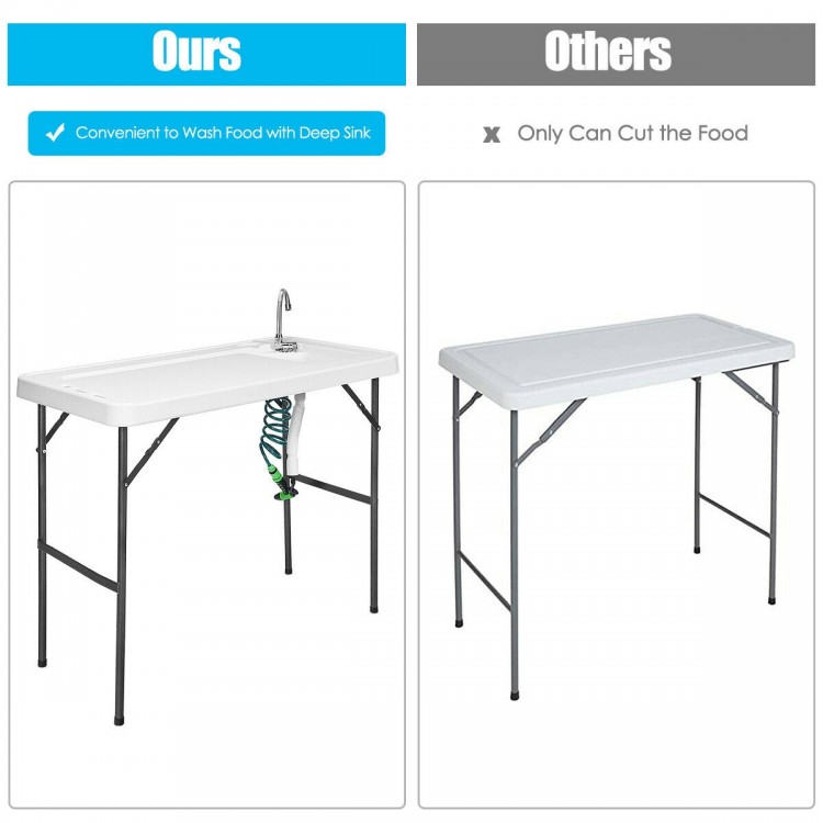 Folding Cleaning Sink Faucet Cutting Camping Table with Sprayer