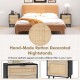 Rattan Nightstand Set of 2 with Drawer and Cabinet