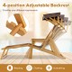 Birch Wood Chaise Lounge Chair Foldable Beach Chair with Adjustable Canopy