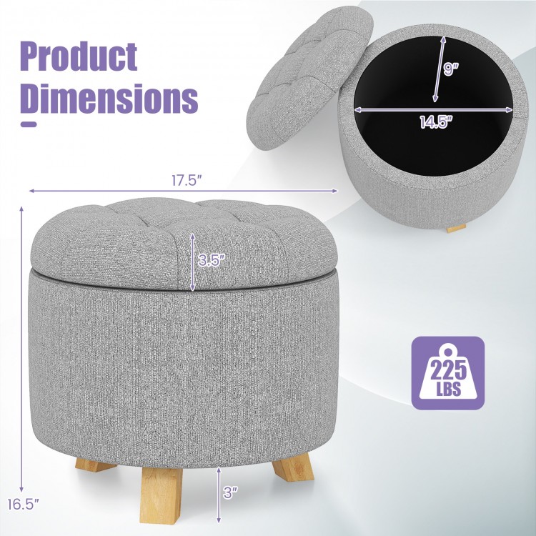 Upholstered Round Ottoman with Solid Rubber Feet