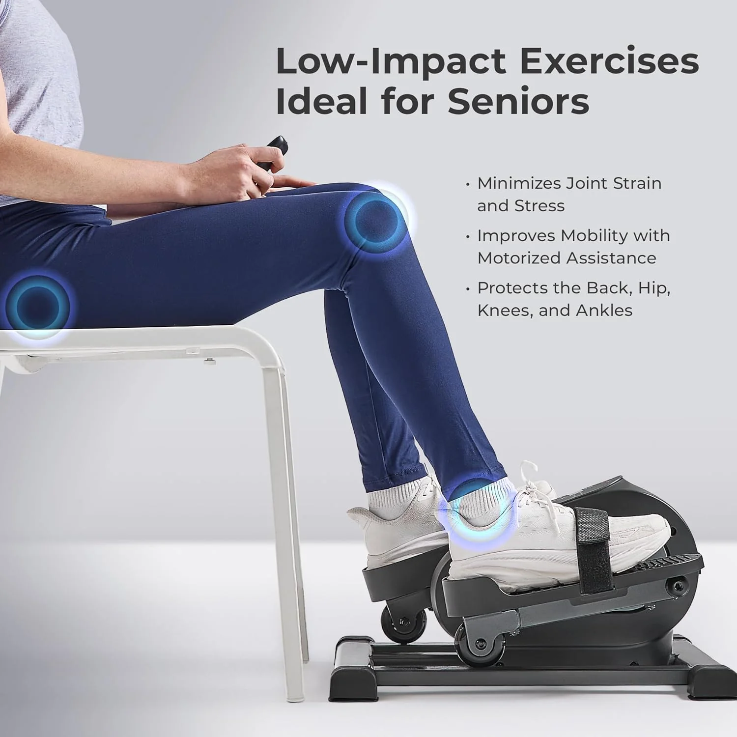 Sunny Health & Fitness Smart Mini Elliptical Trainer, Indoor Under-Desk Pedal Exerciser for Seniors’ Mobility & Cardio Workout, Free SunnyFit App Bluetooth Link, Optional Motorized w/Remote Control
