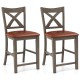 Bar Stools Set of 2 with Cross Back and Faux Leather Upholstered Seat
