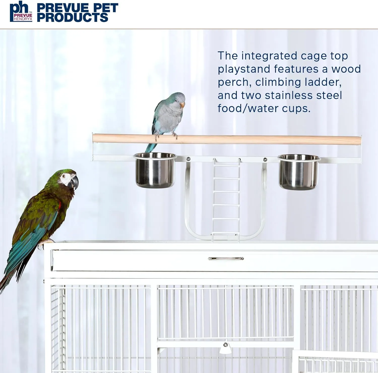 Prevue Pet Products Wrought Iron Bird Cage, Chalk White, 36′′x24′′x66′′, Includes Perches & Cups