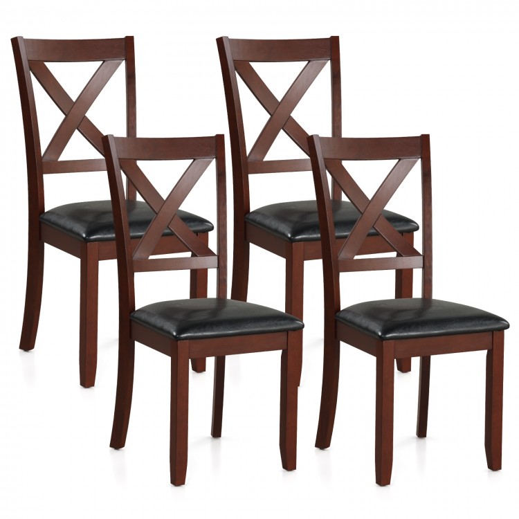Set of 2 Wooden Kitchen Dining Chair with Padded Seat and Rubber Wood Legs