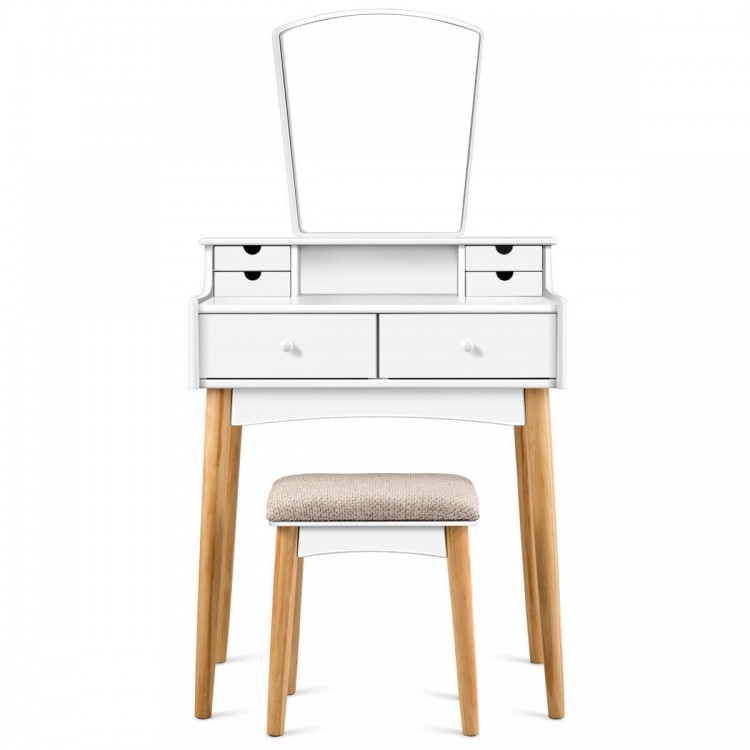 Makeup Vanity Set with 6 Drawers and Unique Shape Mirror