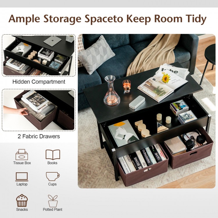 Lift Top Coffee Table with Drawers and Hidden Compartment