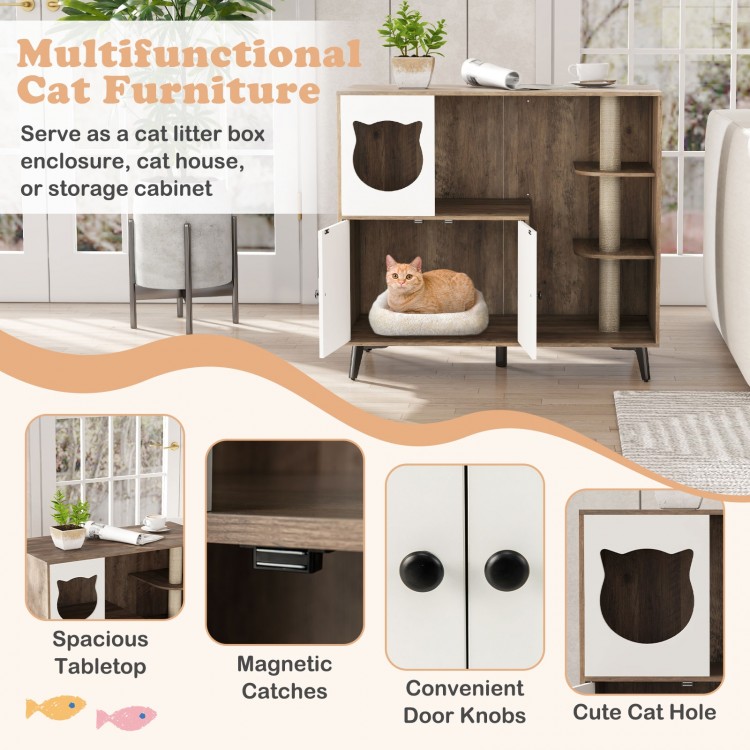 Cat Litter Box Enclosure with 3 Sisal Scratching Posts for Indoor Cats