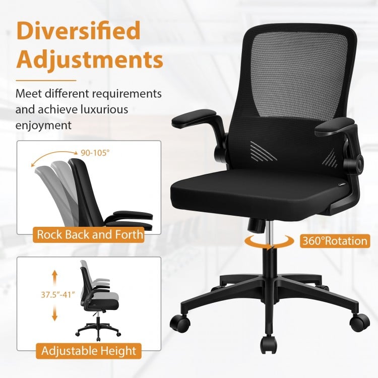 Swivel Mesh Office Chair with Foldable Backrest and Flip-Up Arms