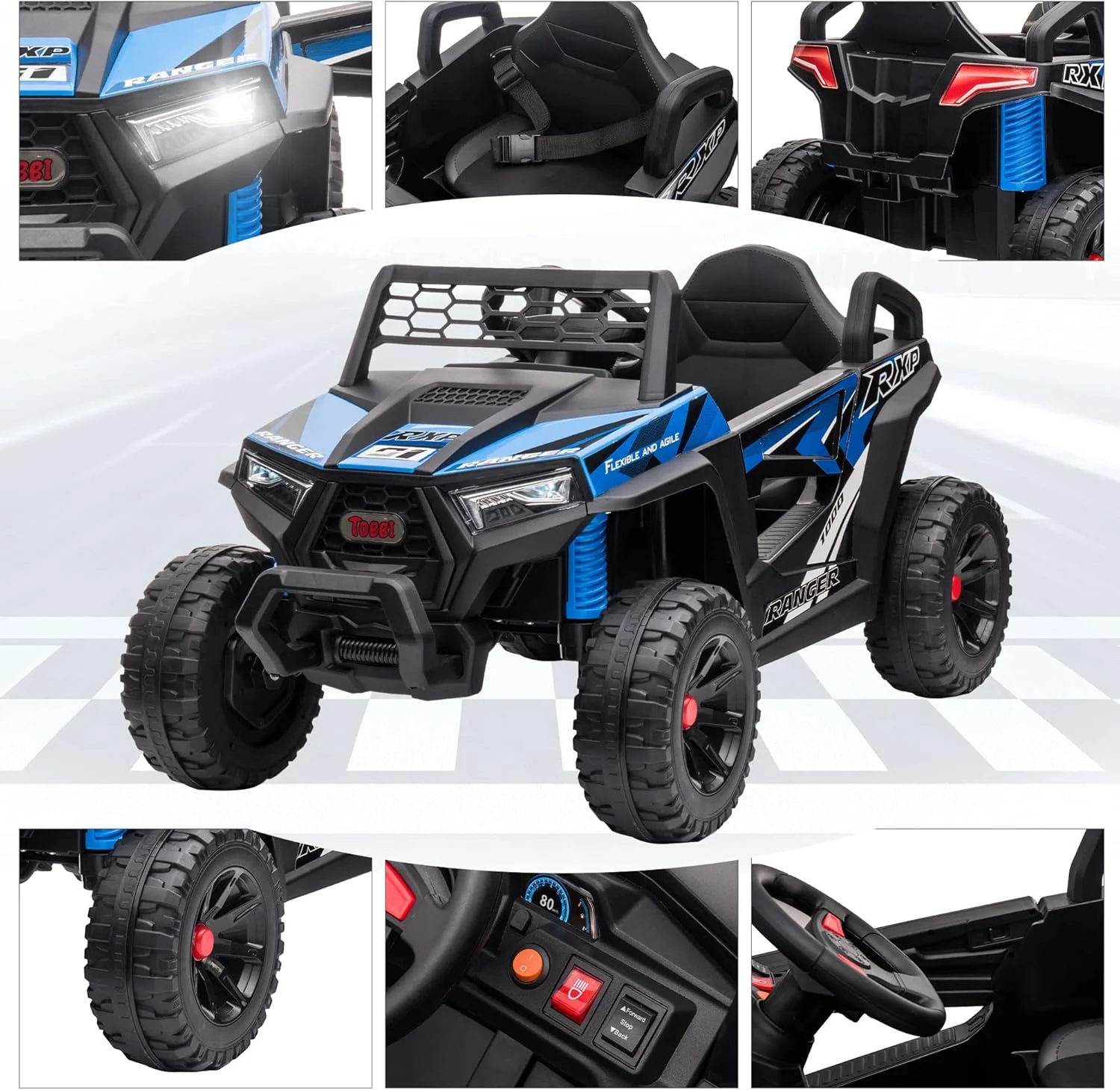 TOBBI 12V Kids Ride on Car, Electric Off-Road UTV Truck with Diverse Functions, Double Open Doors, Safety Belt, Horn, Music, and Lights for Kids Aged 3-5 Years (Rose Red)