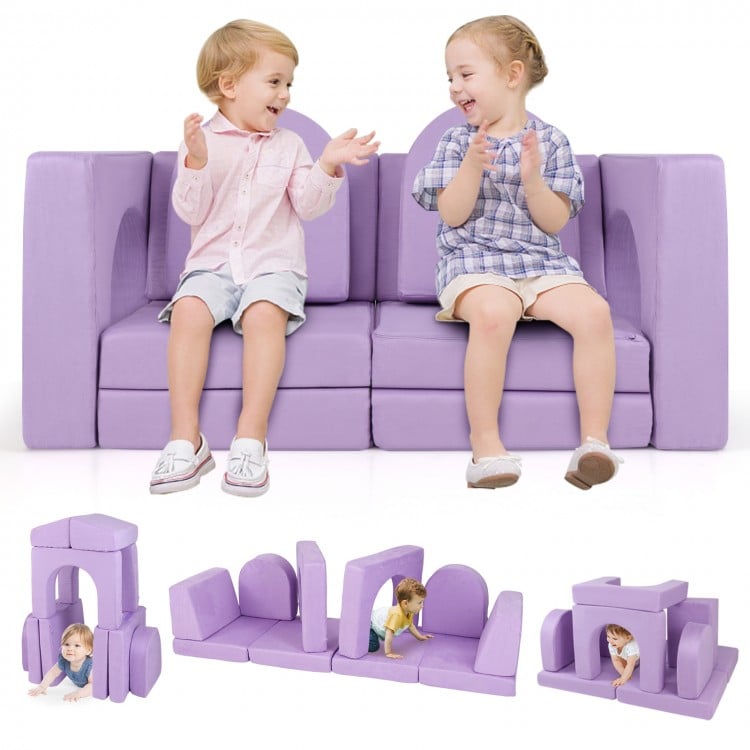 8-Piece Modular Kids Play Couch with Comfy Suede Fabric