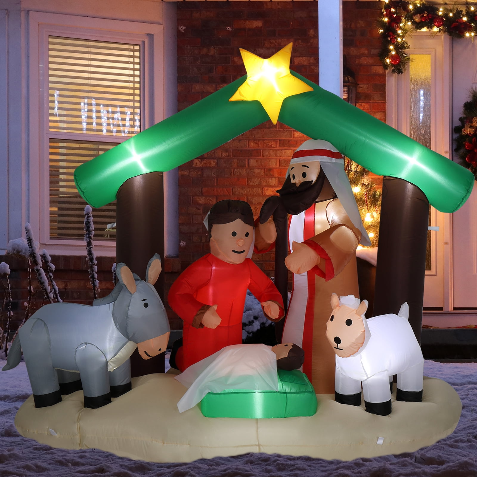 Ktaxon 6ft Inflatable Nativity Scene with Pre-Lit Holy Family for Outdoor Christmas Decor