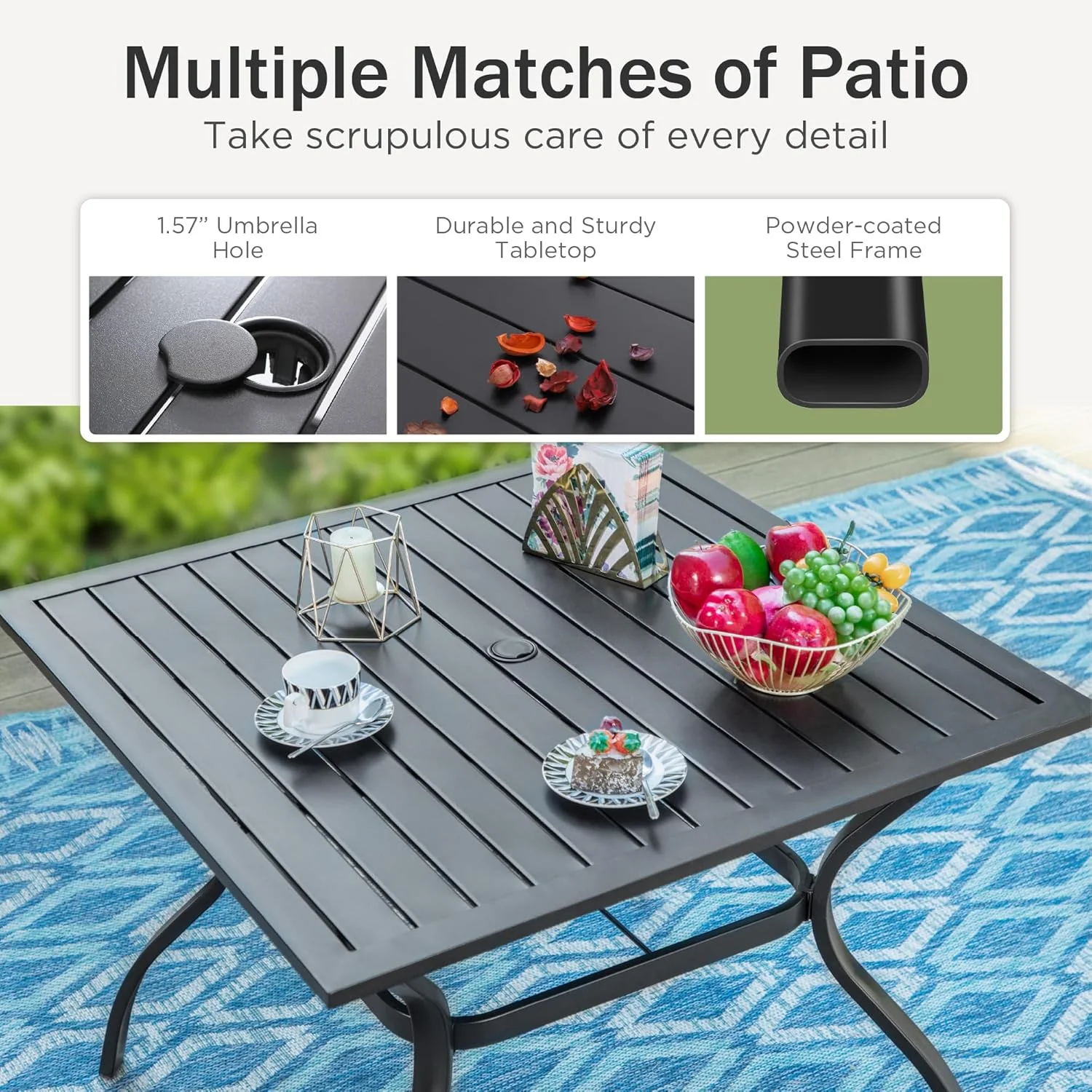 PHI VILLA 6-Piece Outdoor Dining Sets, All-Weather Patio Table and Chairs Set with Umbrella for 4, Heavy Duty Patio Round Table Set for Deck, 4 Extra Large Outdoor Swivel Chairs with Thick Cushions