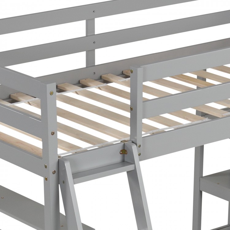 Twin Size Loft Bed with Desk and Bookshelves for Kids and Teens